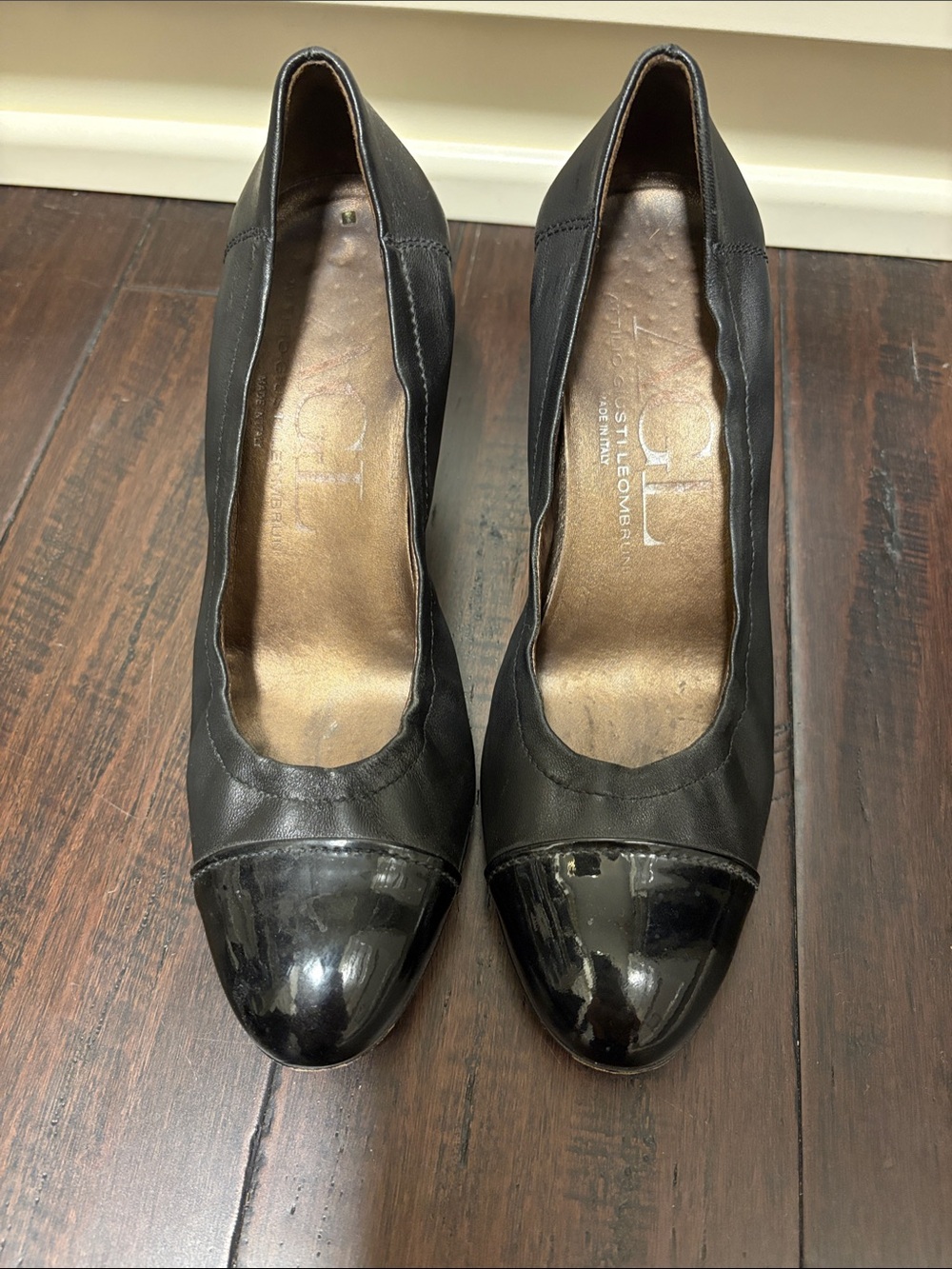 AGL Black Cap-Toe Leather Pumps